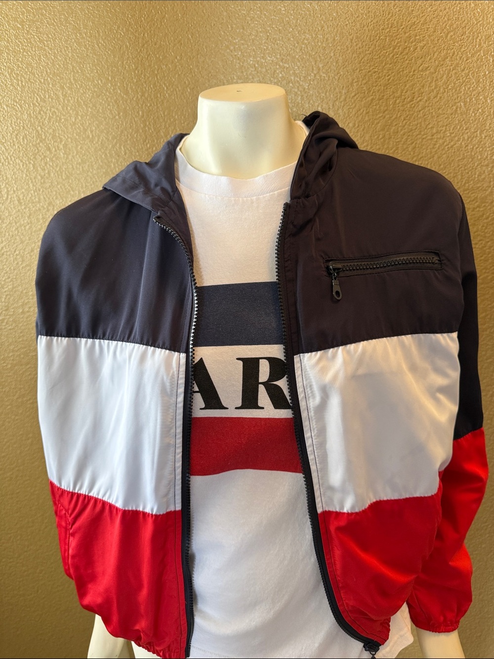 Brandy Melville Navy/White/Red Colorblock Windbreaker